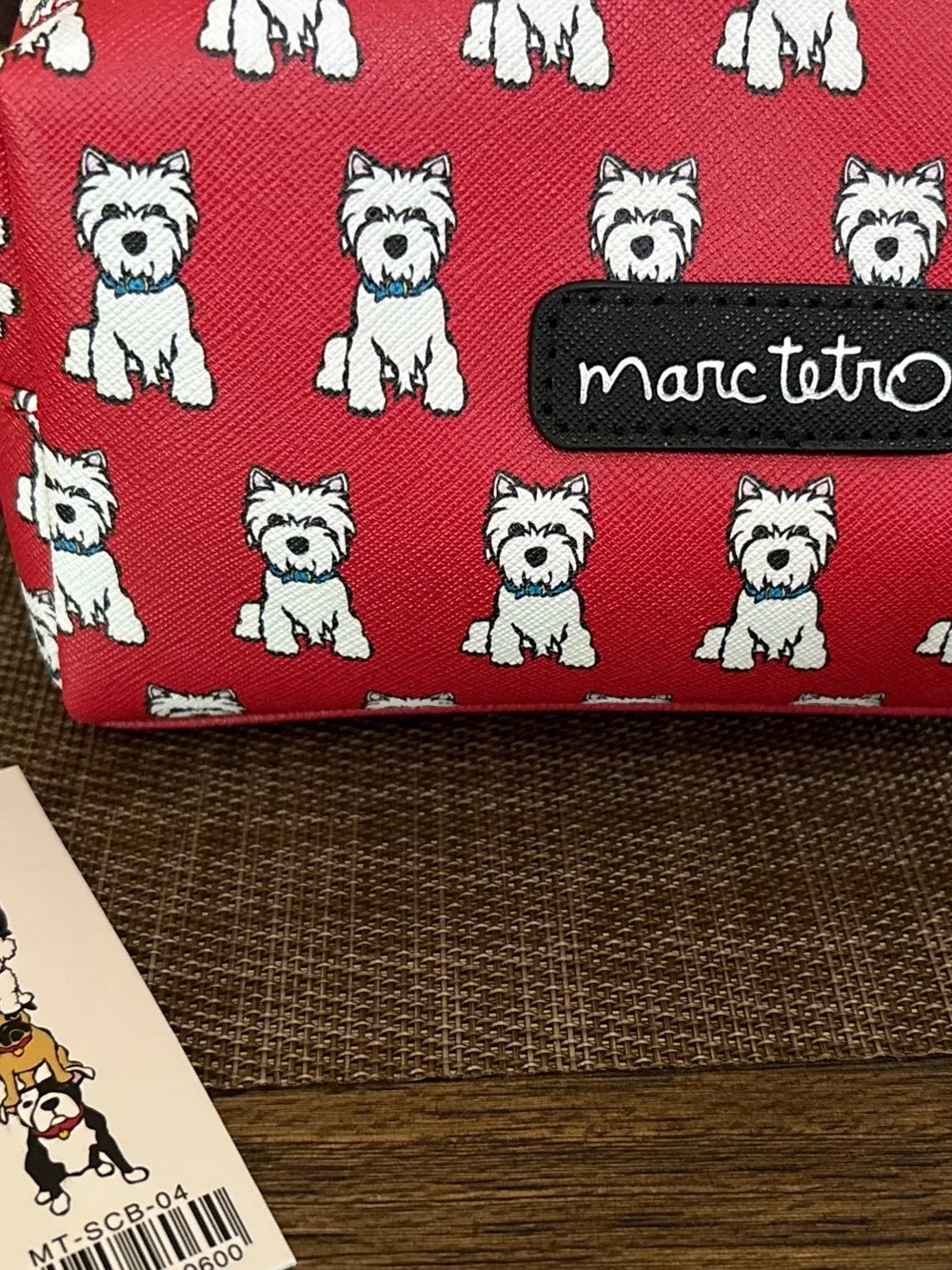 Marc Tetro Red Westie Print Cosmetic Bag. NWT